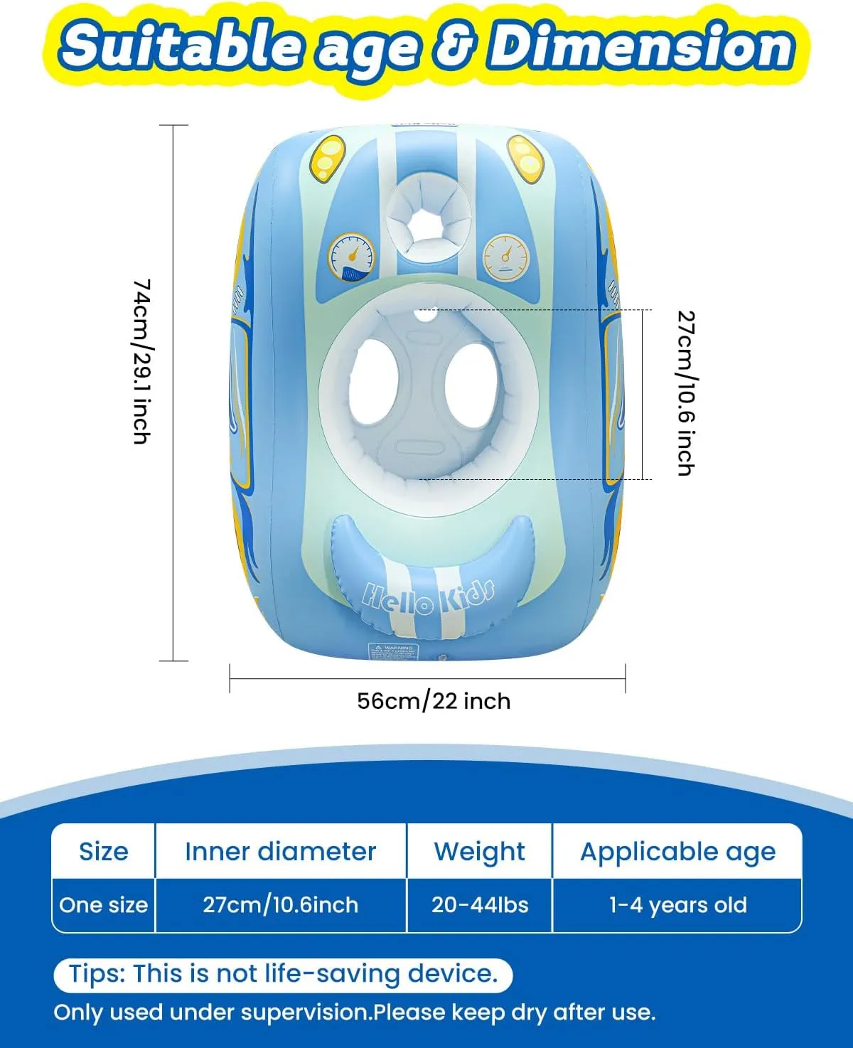 Automatic Water Gun with Toddler Pool Float, Inflatable Car Baby Swimming Float, Pool Toys for 1-4 Years Old Girls Boys Kids Blue-1pack