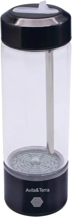 Avila & Terra – Portable Hydrogen Water Bottle | Hydrogen-Rich Water for Hydration & Wellness with Direct Drinking Spout | 450ML Capacity, Premium Glass & Metal, USB-Powered