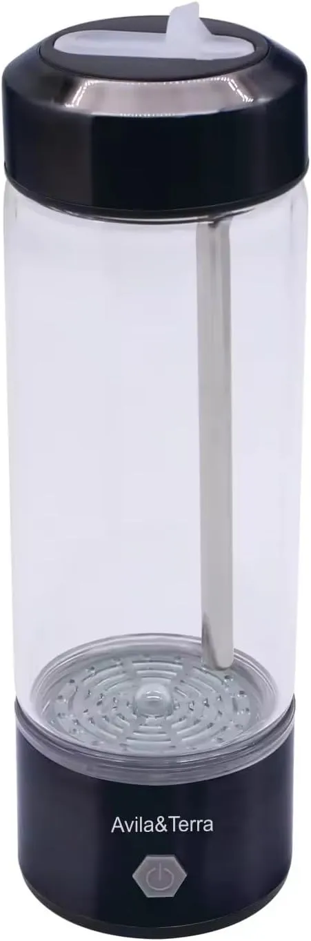 Avila & Terra – Portable Hydrogen Water Bottle | Hydrogen-Rich Water for Hydration & Wellness with Direct Drinking Spout | 450ML Capacity, Premium Glass & Metal, USB-Powered