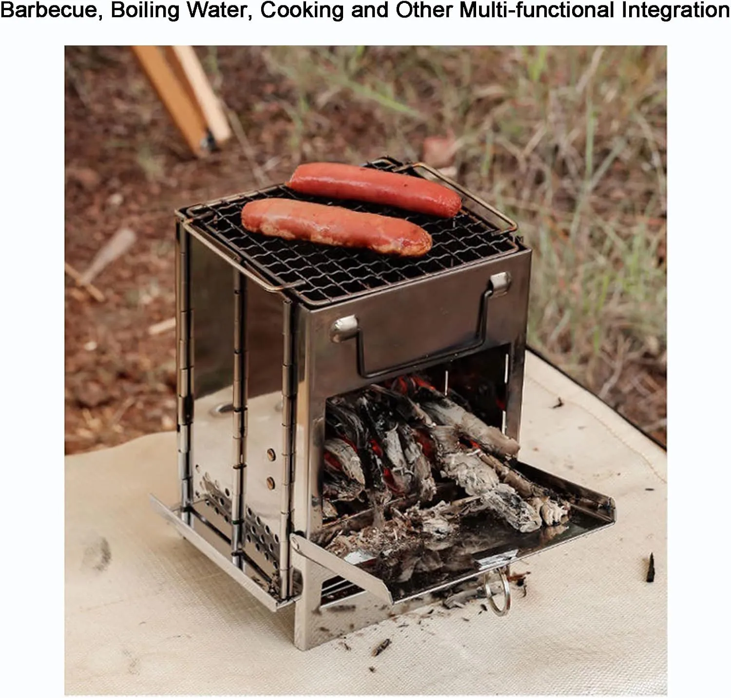 Backpacking Stove, Camping Wood Stove, Folding Camp Stove, Wood Burning Stove, Portable Fire Pit for Outdoor Cooking, with Grill   Tote Bag(L)