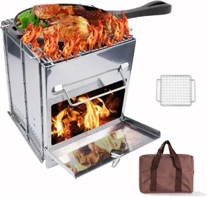 Backpacking Stove, Camping Wood Stove, Folding Camp Stove, Wood Burning Stove, Portable Fire Pit for Outdoor Cooking, with Grill   Tote Bag(L)