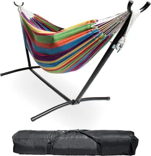 Backyard Expressions - 914922 - Caribbean Rainbow - Portable Double 2 Person Outdoor Hammock with Stand - Multicolor - 9 x 3 Foot Hammock
