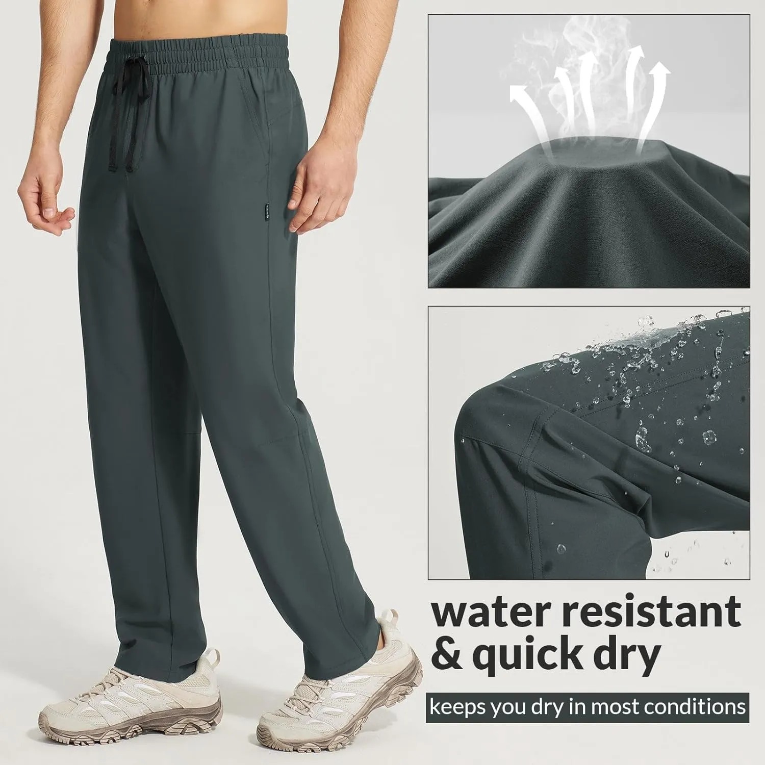 baleaf Men's Hiking Pants Quick Dry Water Resistant Lightweight Elastic Waist Outdoor Cargo Sweatpants with Zip Pockets