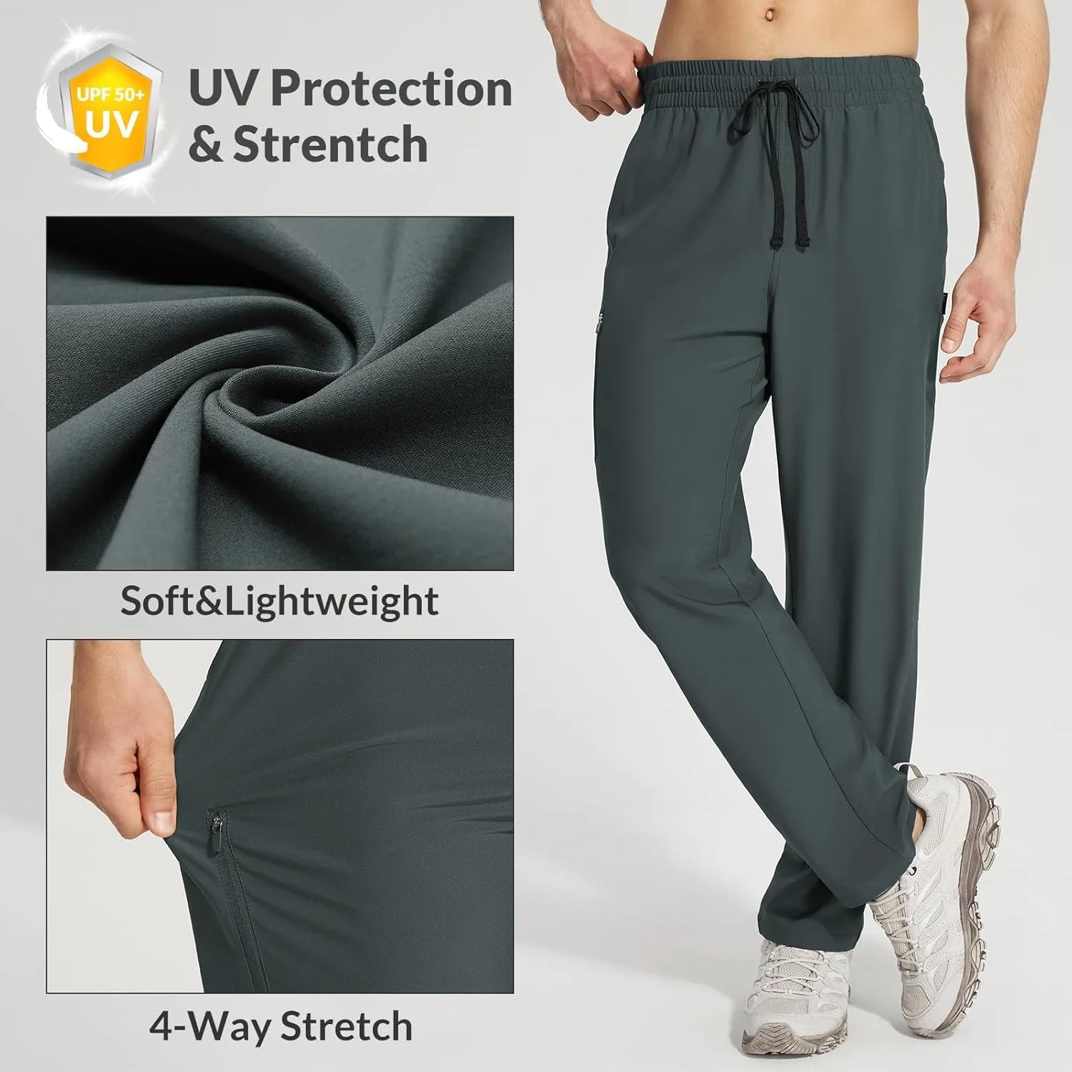 baleaf Men's Hiking Pants Quick Dry Water Resistant Lightweight Elastic Waist Outdoor Cargo Sweatpants with Zip Pockets