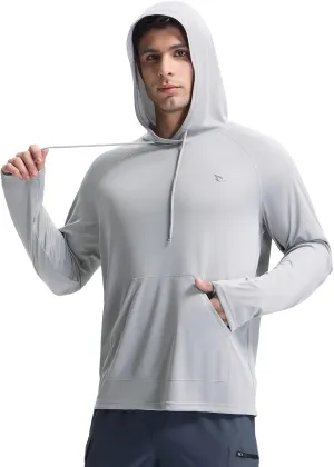 baleaf Men's Rash Guard with Kangaroo Pocket UPF 50  Swim Shirts Long Sleeve Water Sun Protection Hoodie Swimsuit