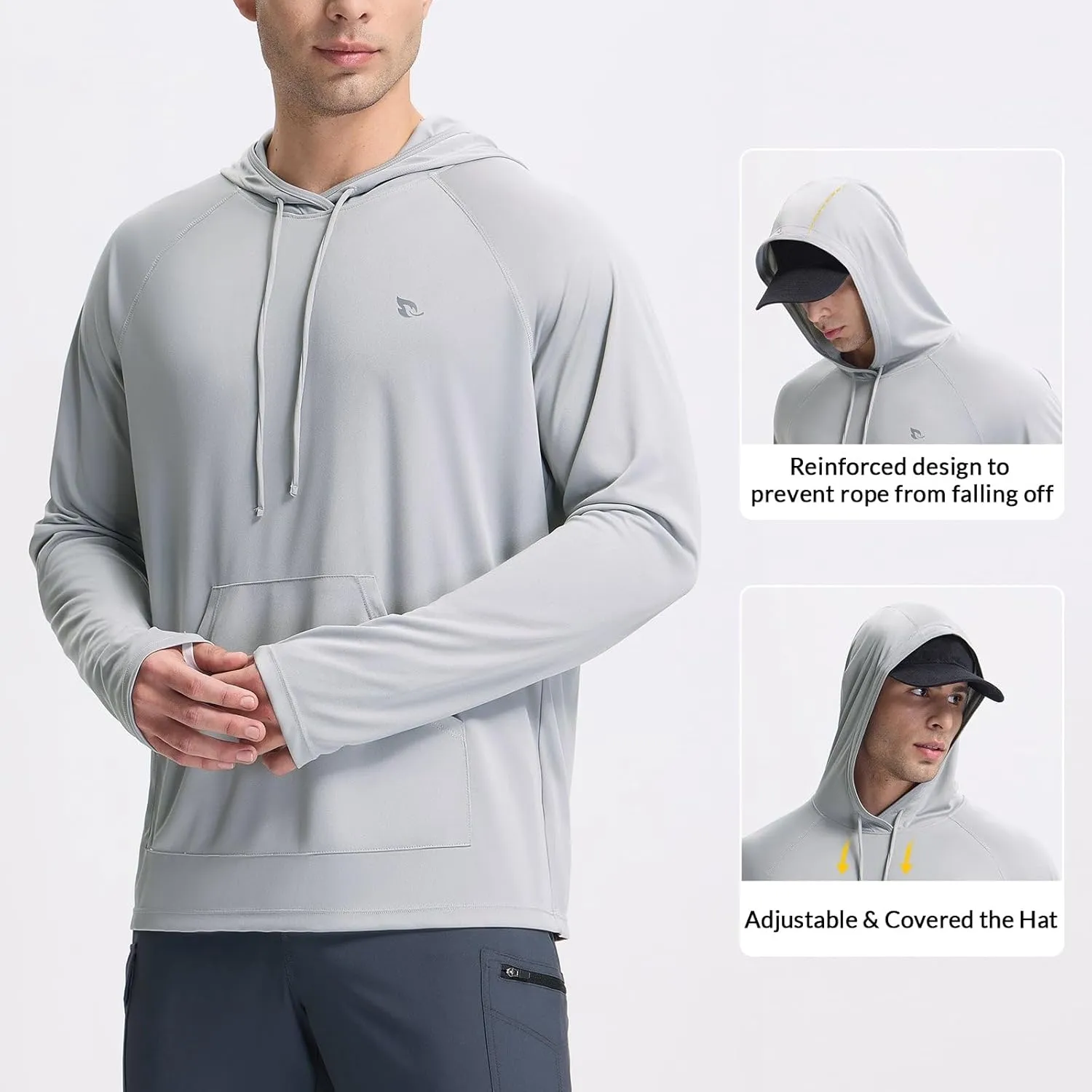 baleaf Men's Rash Guard with Kangaroo Pocket UPF 50  Swim Shirts Long Sleeve Water Sun Protection Hoodie Swimsuit