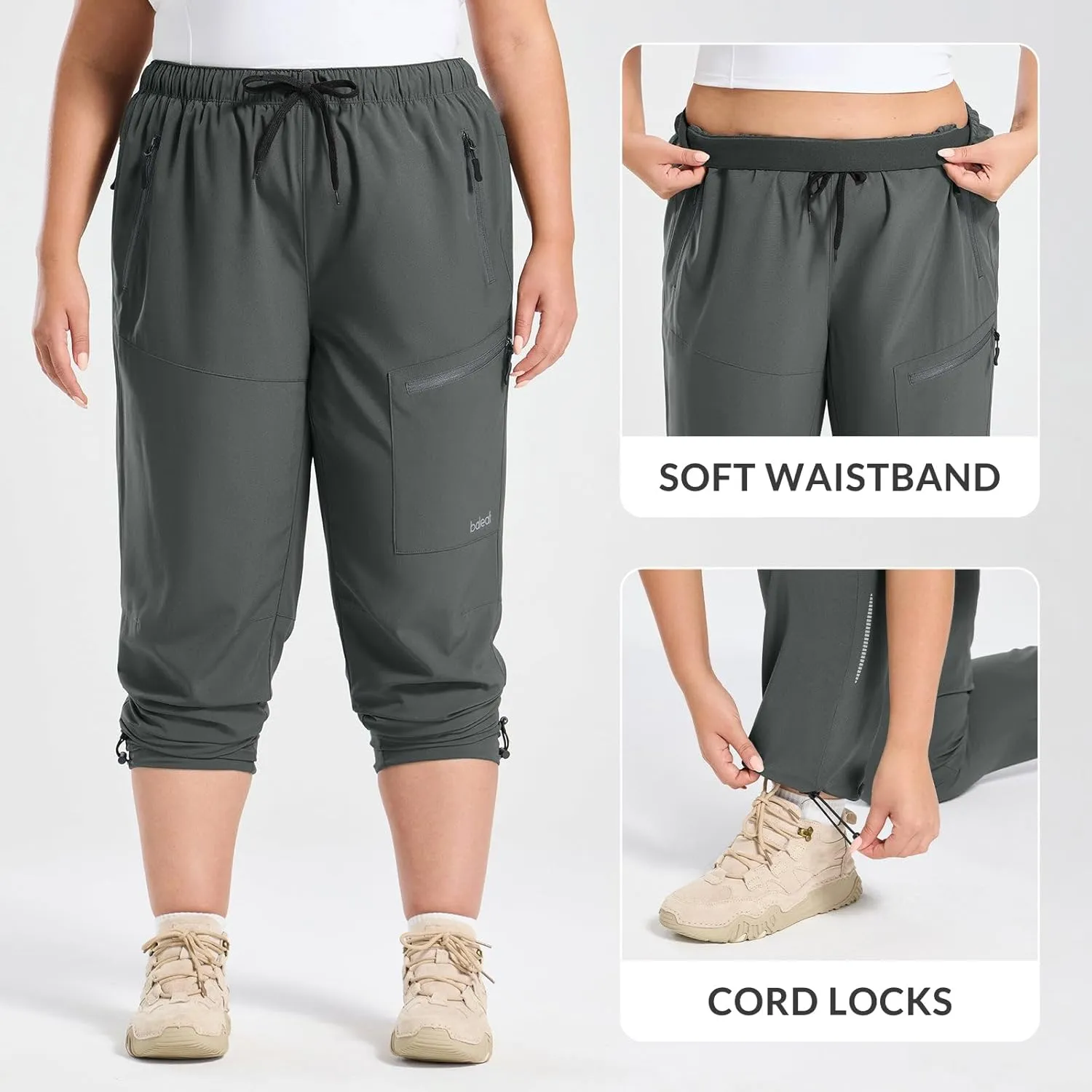 baleaf Plus Size Pants for Women Hiking Cargo Water Resistant UPF 50  Cargo Joggers Zipper Pockets