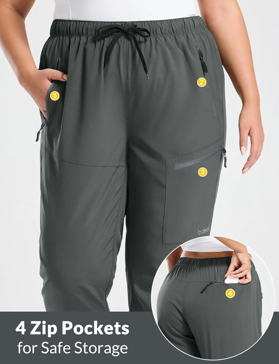 baleaf Plus Size Pants for Women Hiking Cargo Water Resistant UPF 50  Cargo Joggers Zipper Pockets