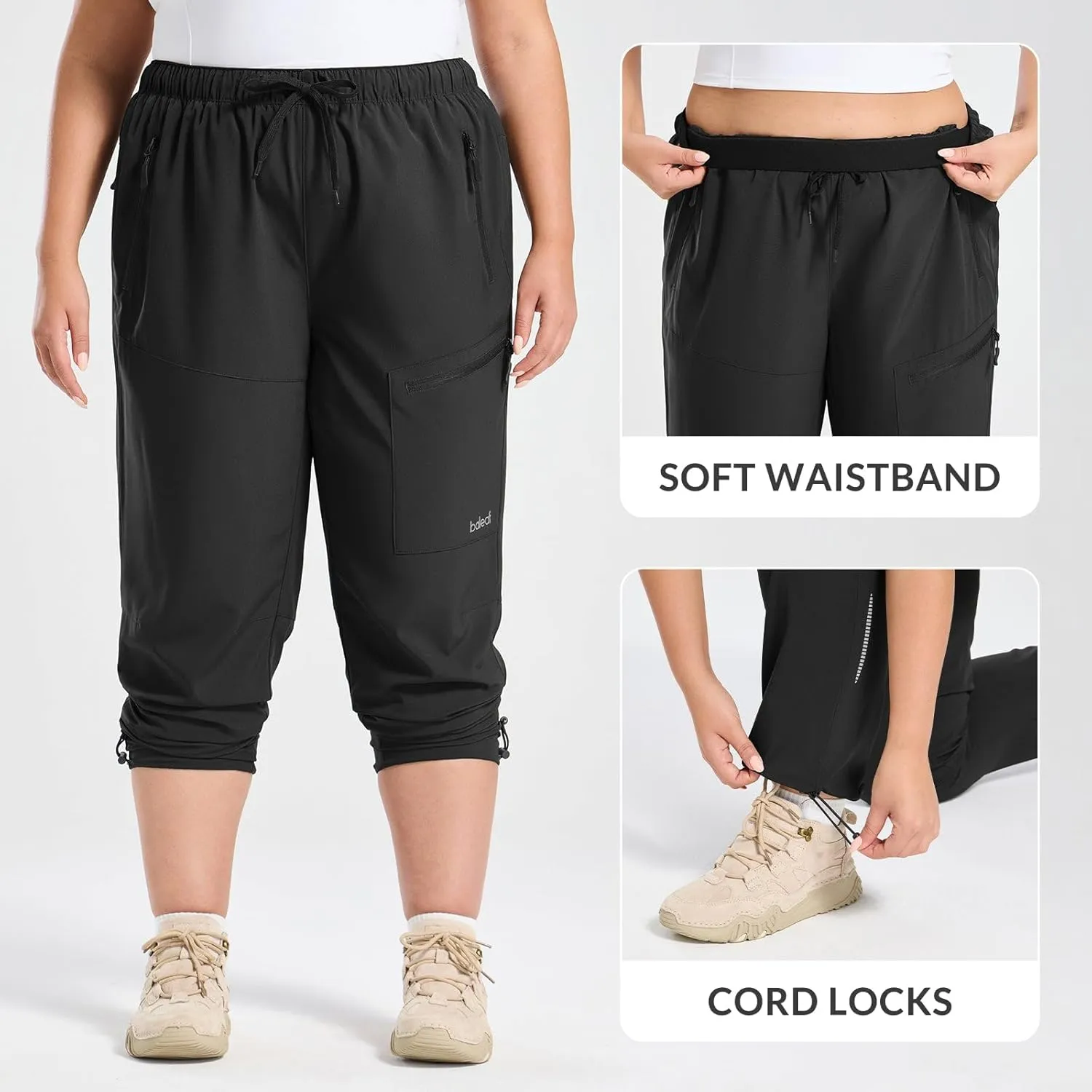 baleaf Plus Size Pants for Women Hiking Cargo Water Resistant UPF 50  Cargo Joggers Zipper Pockets