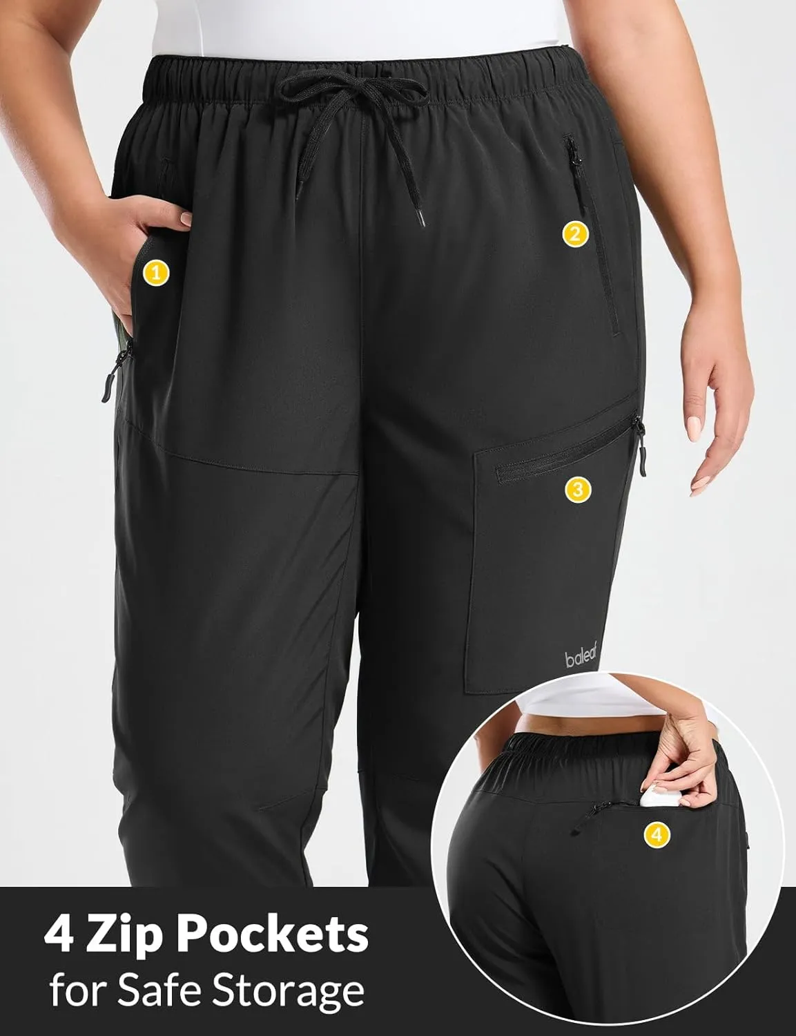 baleaf Plus Size Pants for Women Hiking Cargo Water Resistant UPF 50  Cargo Joggers Zipper Pockets