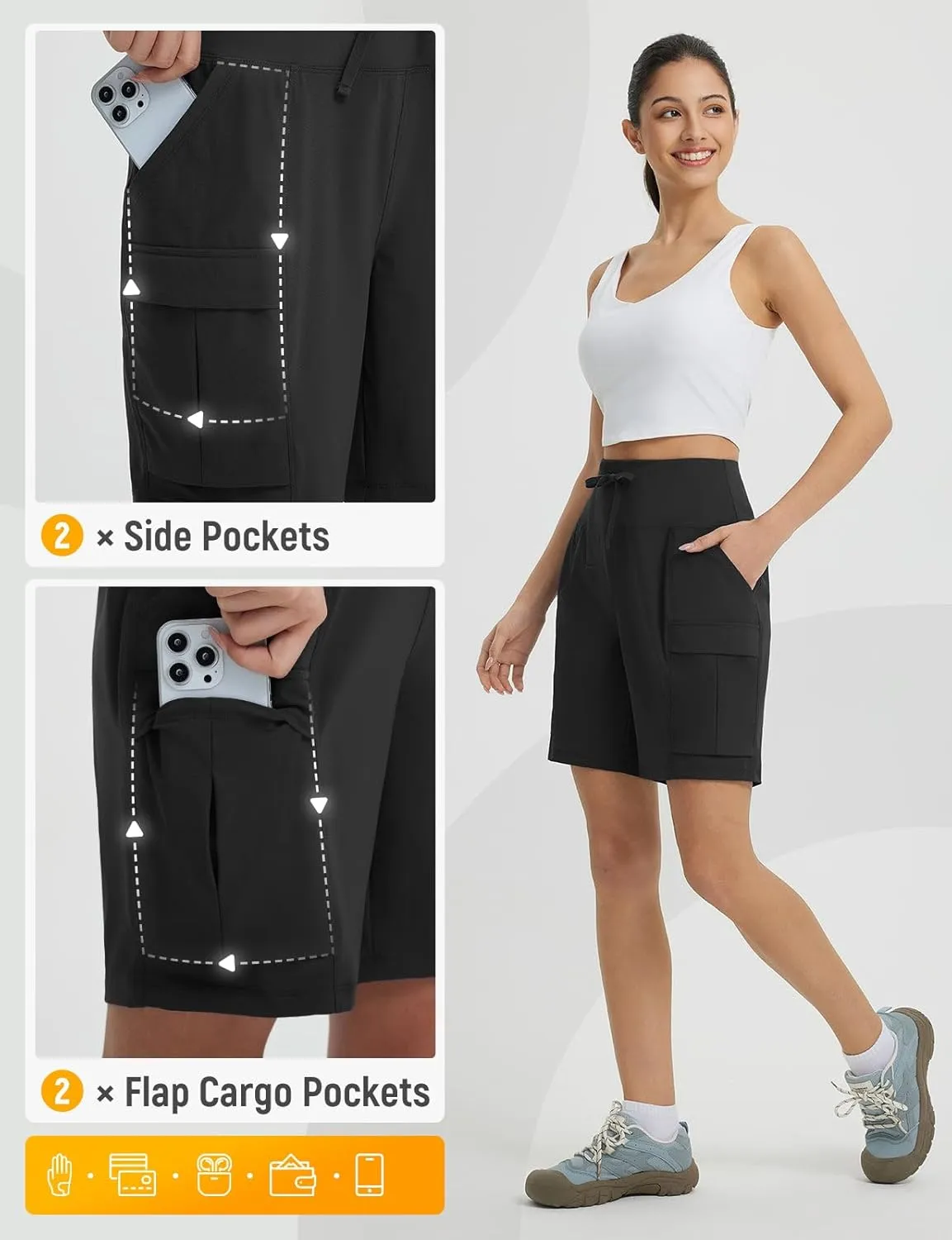 baleaf Women's 7" Hiking Shorts High Waist Water Resistant Quick Dry Lightweight Zip Pockets Workout Athletic Shorts Travel