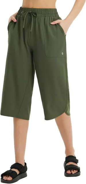 baleaf Women's Capri Pants Wide Leg Plus Size UPF50  Lightweight Quick Dry Pants Casual Loose Sweatpants Hiking Walking