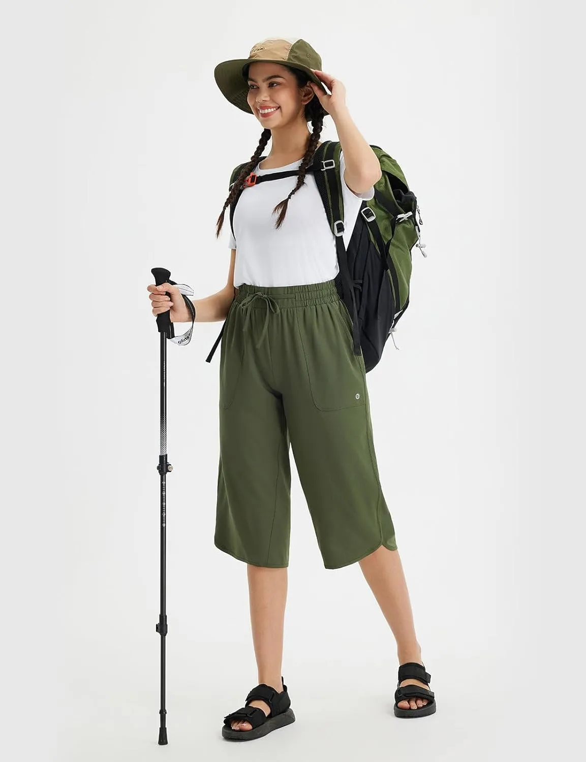 baleaf Women's Capri Pants Wide Leg Plus Size UPF50  Lightweight Quick Dry Pants Casual Loose Sweatpants Hiking Walking