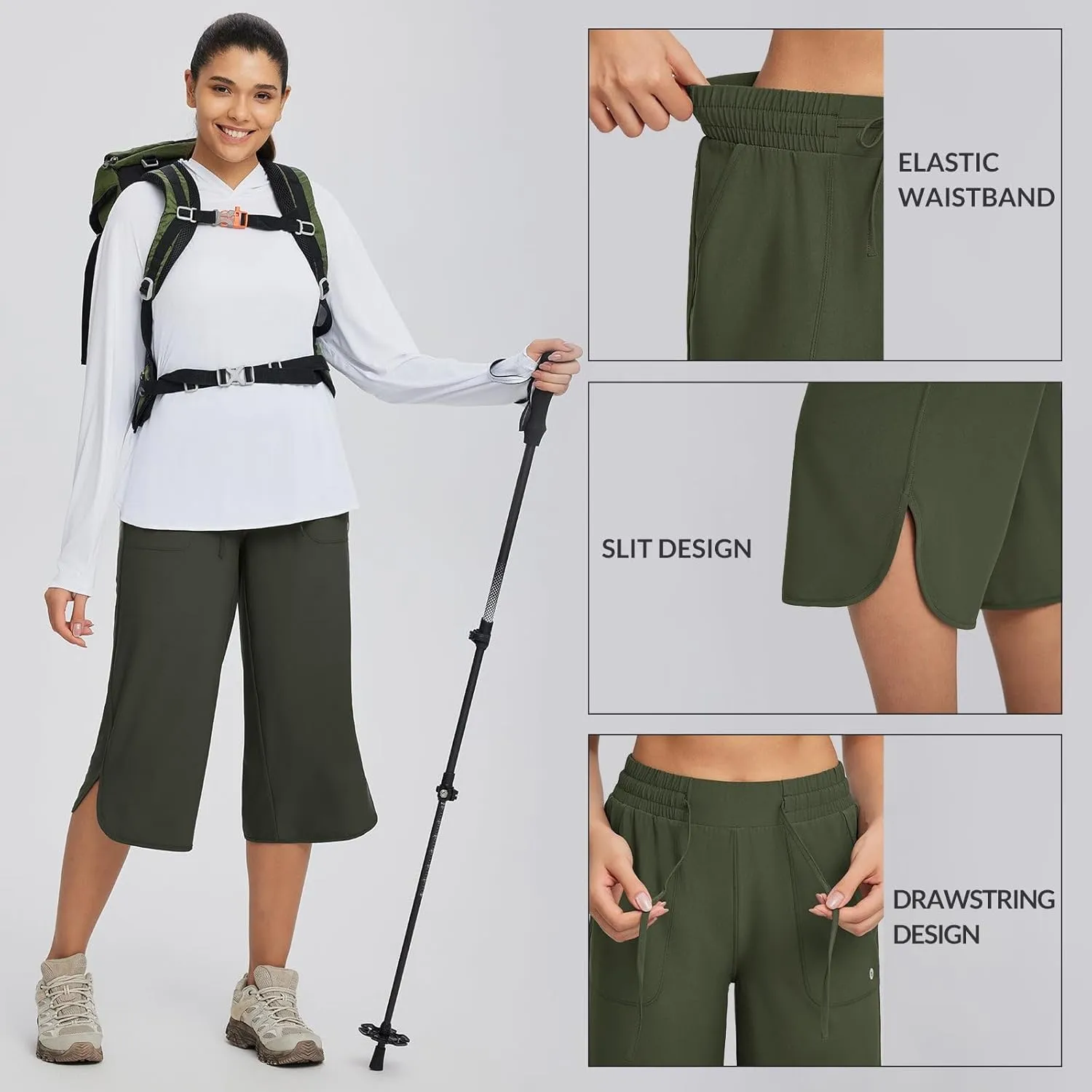 baleaf Women's Capri Pants Wide Leg Plus Size UPF50  Lightweight Quick Dry Pants Casual Loose Sweatpants Hiking Walking