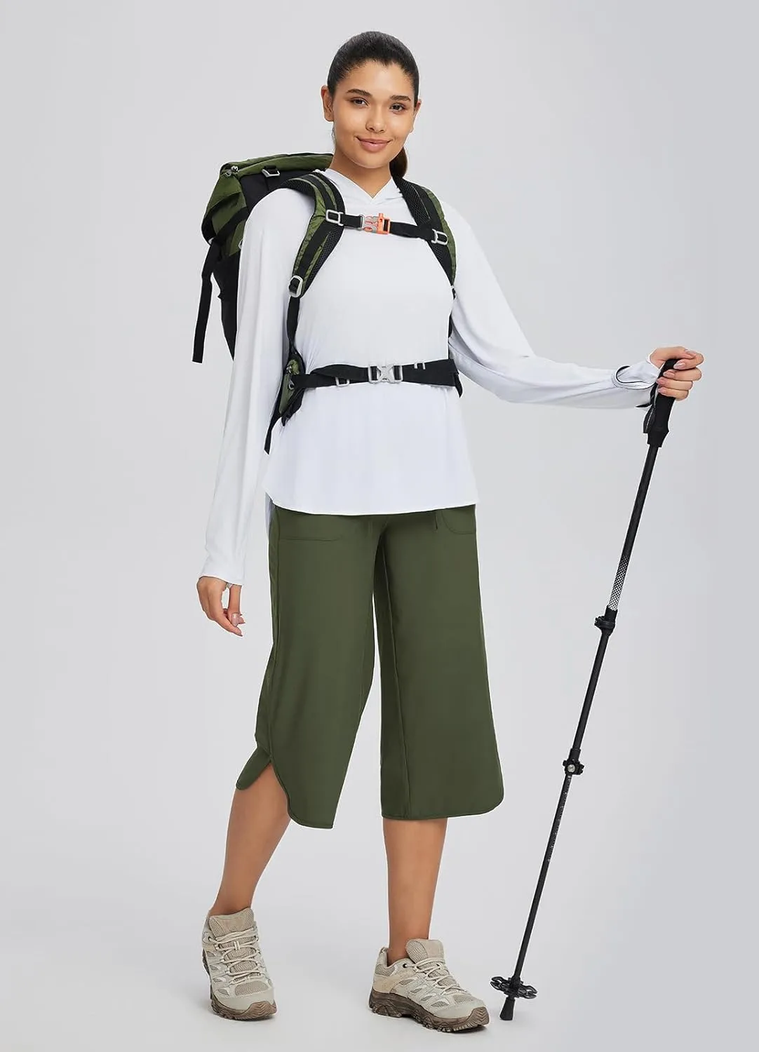baleaf Women's Capri Pants Wide Leg Plus Size UPF50  Lightweight Quick Dry Pants Casual Loose Sweatpants Hiking Walking