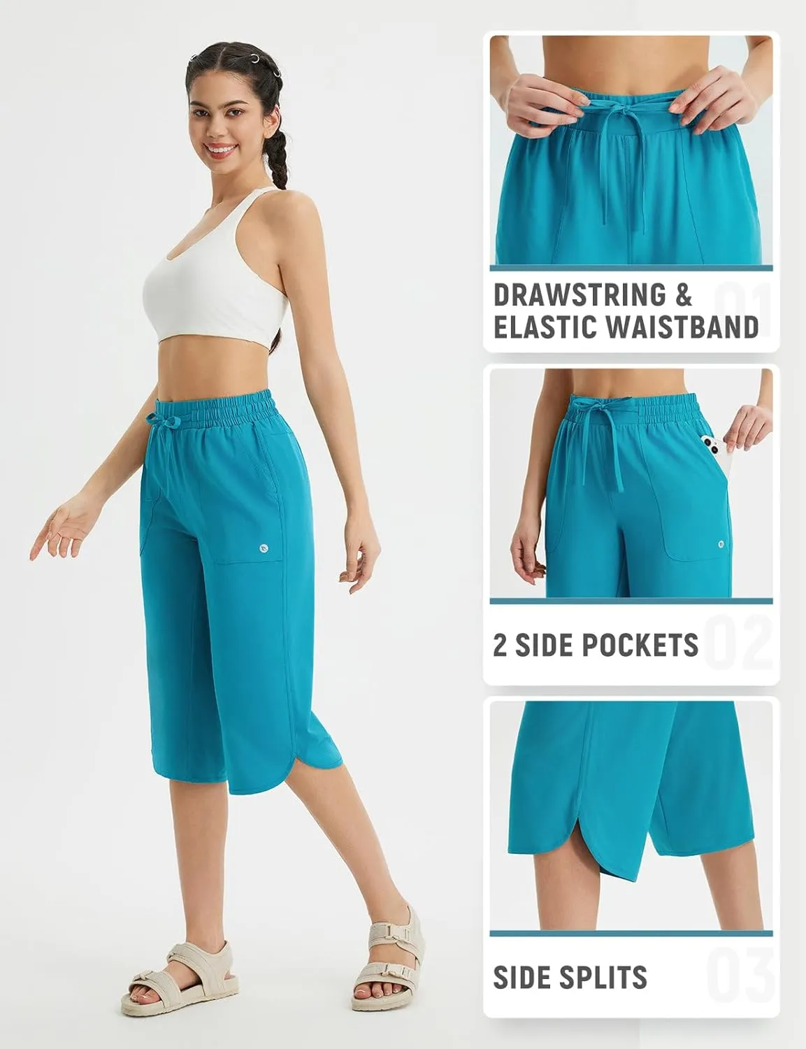 baleaf Women's Capri Pants Wide Leg Plus Size UPF50  Lightweight Quick Dry Pants Casual Loose Sweatpants Hiking Walking