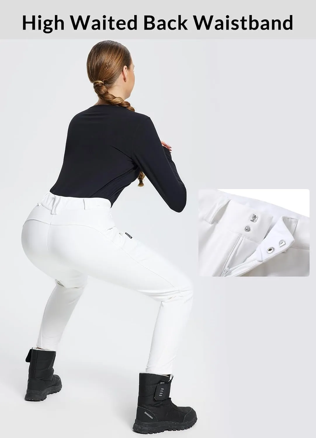 baleaf Women's Fleece Lined Snow Ski Pants Waterproof Windproof Softshell Insulated Slim Thermal Pants Zipper Bottom Leg