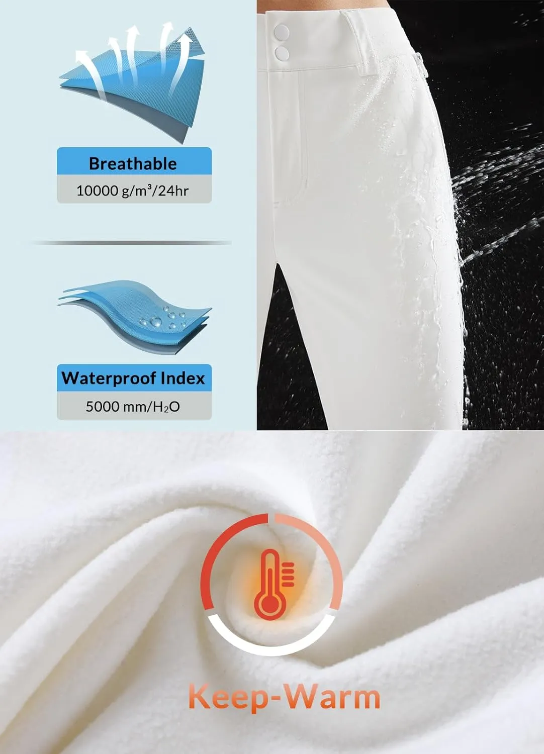 baleaf Women's Fleece Lined Snow Ski Pants Waterproof Windproof Softshell Insulated Slim Thermal Pants Zipper Bottom Leg