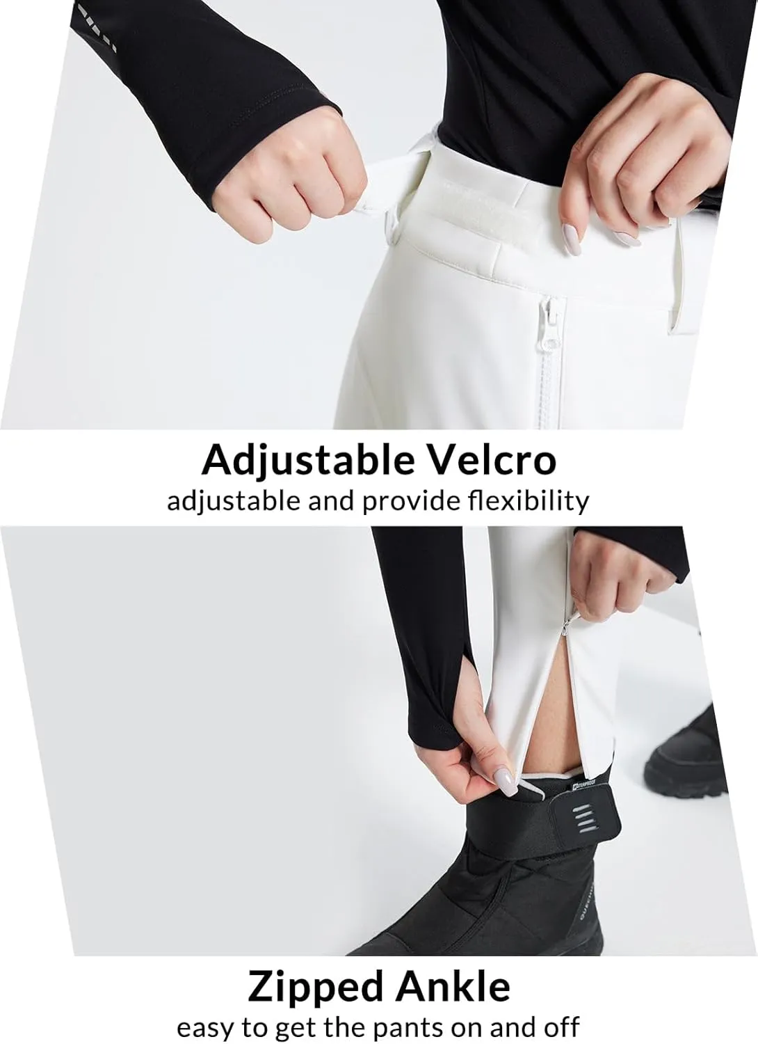 baleaf Women's Fleece Lined Snow Ski Pants Waterproof Windproof Softshell Insulated Slim Thermal Pants Zipper Bottom Leg