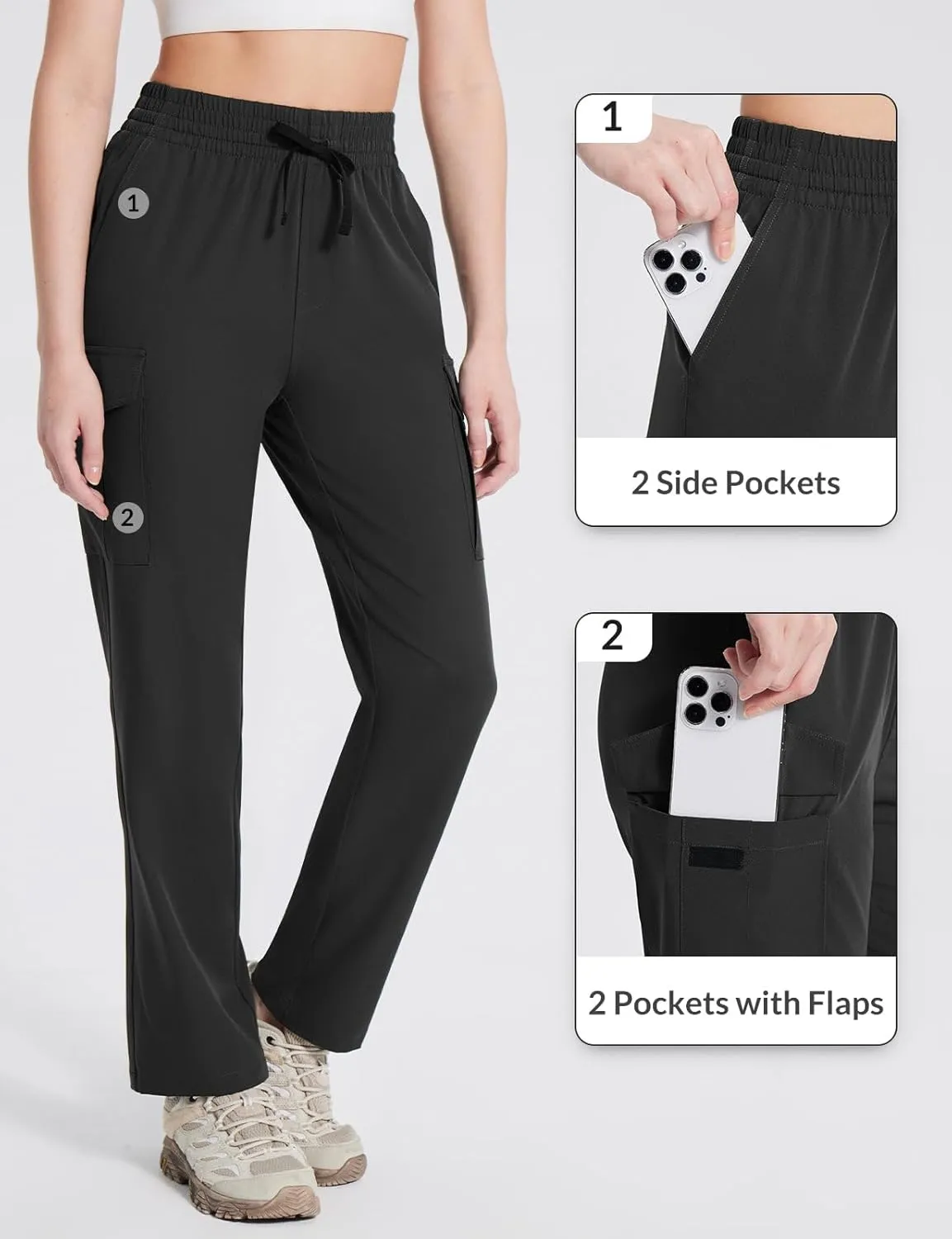 baleaf Women's Hiking Pants Cargo Quick Dry Pants Water Resistant Loose Lightweight Travel Fishing Outdoor UPF50 