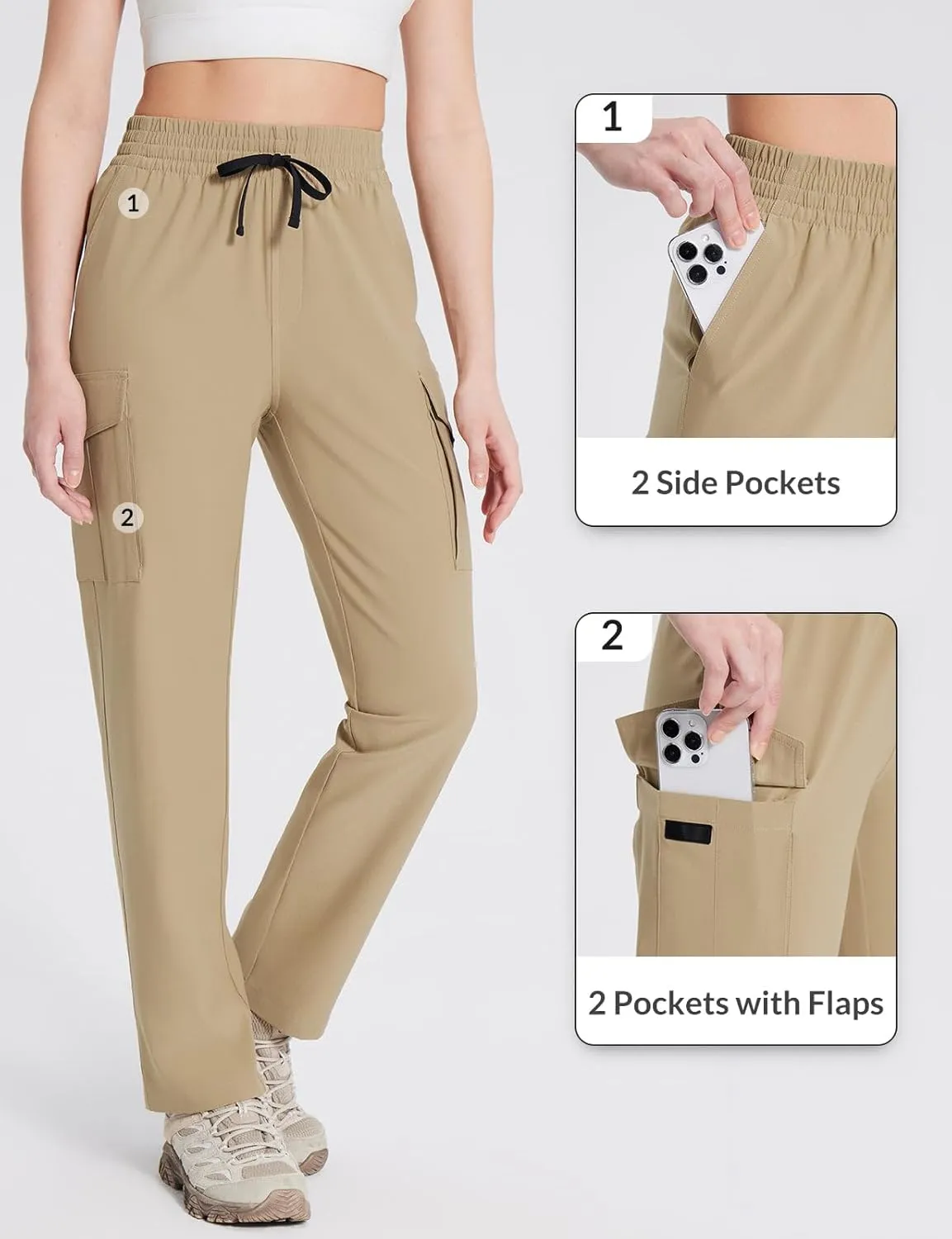 baleaf Women's Hiking Pants Cargo Quick Dry Pants Water Resistant Loose Lightweight Travel Fishing Outdoor UPF50 