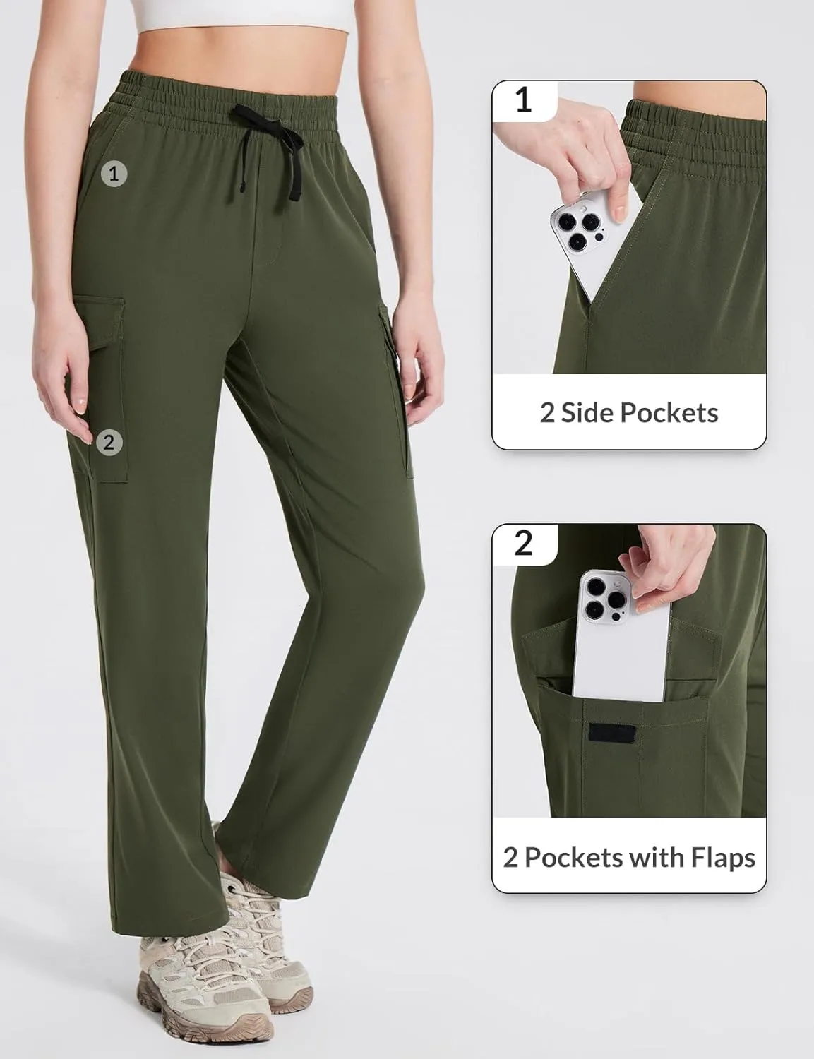 baleaf Women's Hiking Pants Cargo Quick Dry Pants Water Resistant Loose Lightweight Travel Fishing Outdoor UPF50 