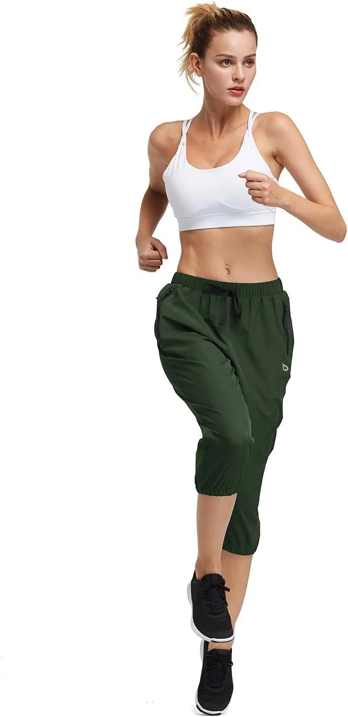 baleaf Women's Lightweight Capri Jogger Hiking Shorts Running Capri Pants Quick Dry UPF 50  Zipper Pockets