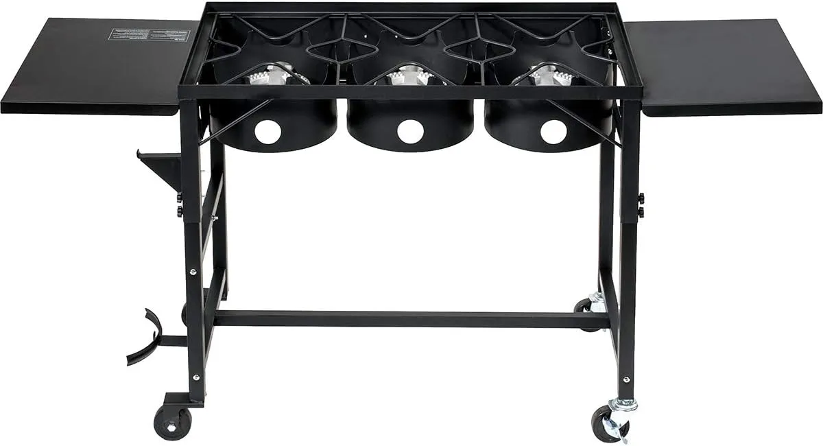 Barton Portable Propane 87,000-BTU Triple-Burner Outdoor Camp Stove Side Table Patio Cooking Wheel w/Regulator 4 Hook Utensil Holder