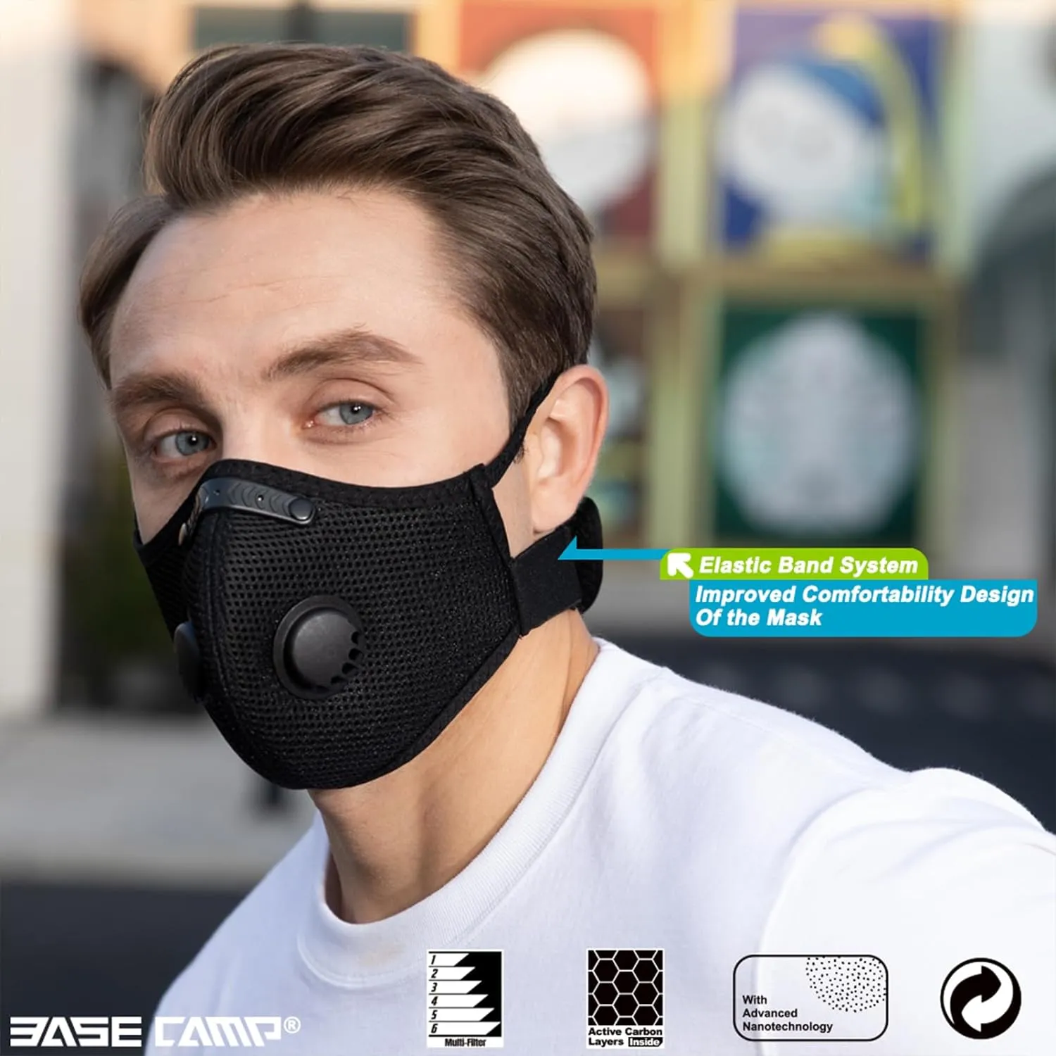 BASE CAMP Upgrade M Plus Dust Mask 2 Pack, Breathable Reusable Dust Face Mask with 6 Activated Carbon Filters for Woodworking Construction Mowing Grinding
