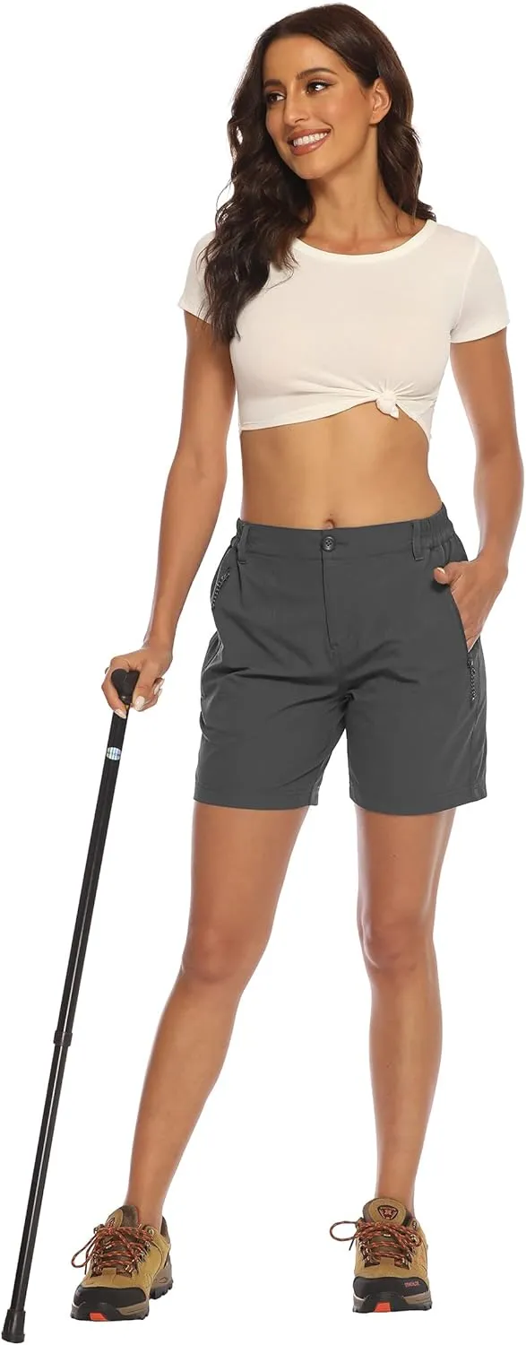 BASUDAM Women's Hiking Shorts Quick Dry Stretch Water Resistant Lightweight Outdoor Zipper Pockets