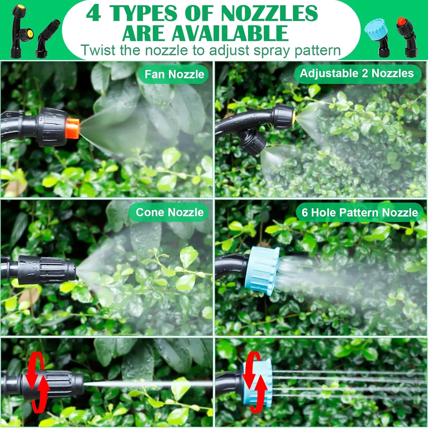 Battery Powered Sprayer 2 Gallons, Upgrade Electric Garden Sprayer with 4 Mist Nozzles,USB Rechargeable Handle,32in Telescopic Wand,1 Glove,Portable Garden Sprayer for Yard Lawn Garden