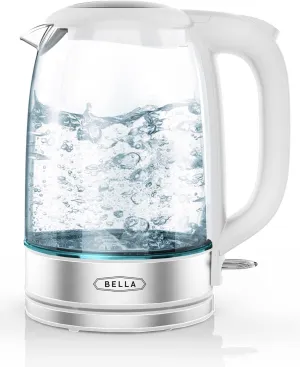 bella Electric Kettle and Water Boiler, 1.7L - Cordless Clear Glass LED Color Changing Portable Tea Pot with Auto Shut Off & Boil Dry Protection, White