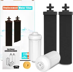 Berkey Gravity Water Filter Replacement, 2 Black Carbon Filters & 2 White Fluoride Filters, Compatible with Berkey Purifiers, Pack of 4