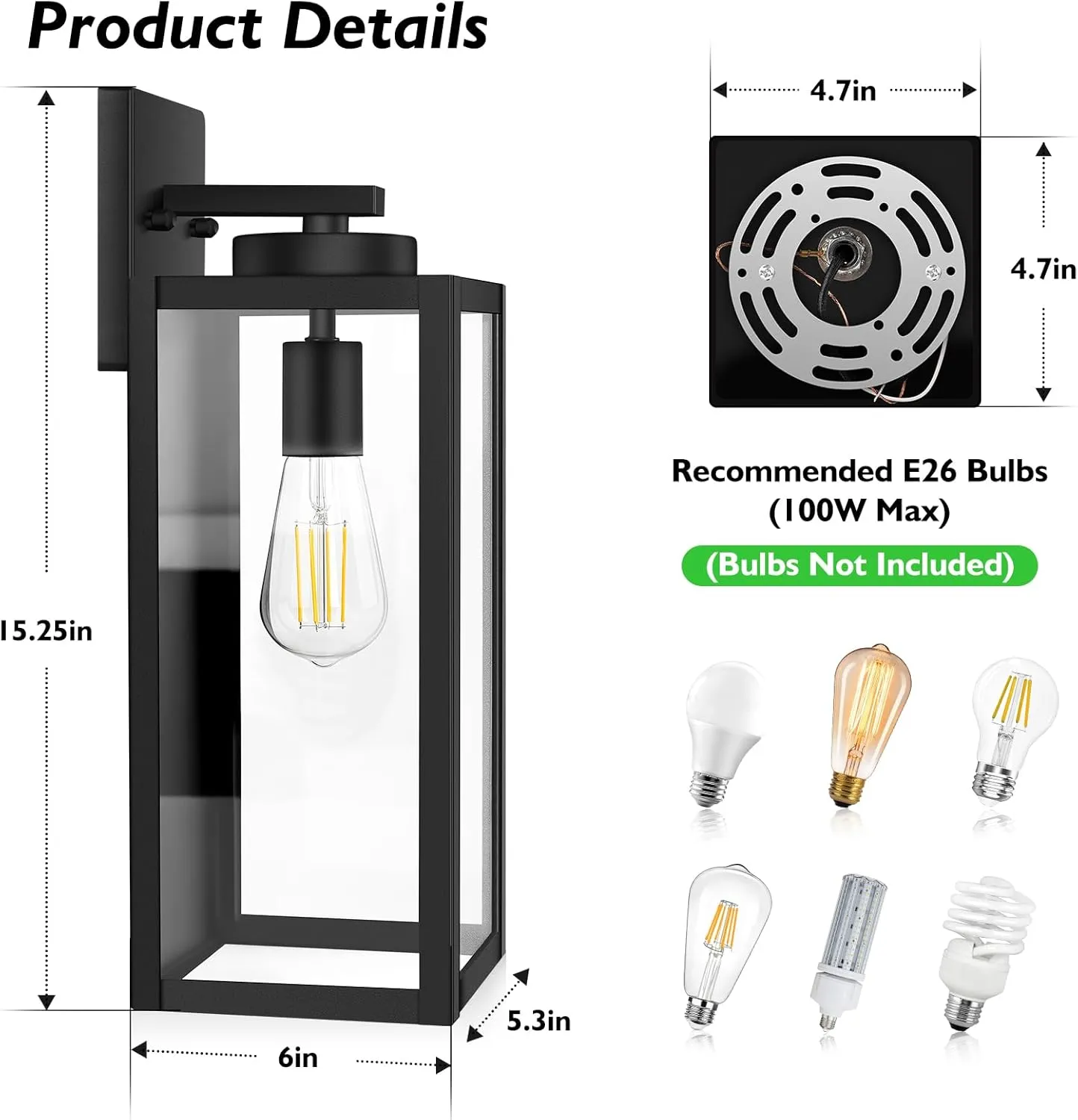 BesLowe 15.25” Large Size Outdoor Wall Light Fixture, Exterior Lighting Fixture Porch Sconce Wall Mounted, Waterproof Outdoor Wall Lantern, Outside Light for House Patio Front Door Entryway, Black