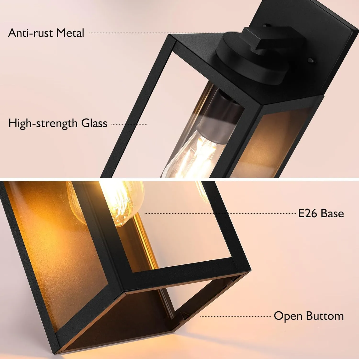 BesLowe 15.25” Large Size Outdoor Wall Light Fixture, Exterior Lighting Fixture Porch Sconce Wall Mounted, Waterproof Outdoor Wall Lantern, Outside Light for House Patio Front Door Entryway, Black