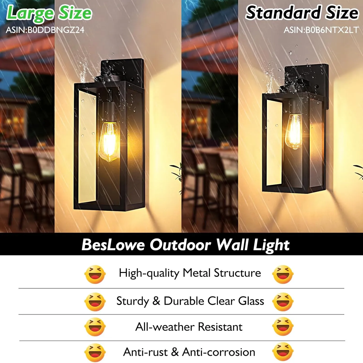 BesLowe 15.25” Large Size Outdoor Wall Light Fixture, Exterior Lighting Fixture Porch Sconce Wall Mounted, Waterproof Outdoor Wall Lantern, Outside Light for House Patio Front Door Entryway, Black
