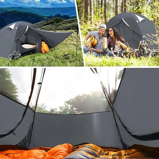 Bessport Camping Tent 1/2/3/4 Person Tent Waterproof Two Doors Backpacking Tent Easy Setup Lightweight for Outdoor, Hiking Mountaineering Travel