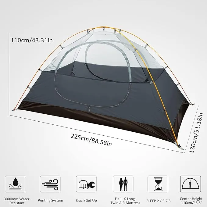 Bessport Camping Tent 1/2/3/4 Person Tent Waterproof Two Doors Backpacking Tent Easy Setup Lightweight for Outdoor, Hiking Mountaineering Travel