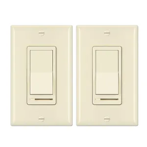 BESTTEN 2 Pack Almond Dimmer Wall Light Switch, Compatible with Dimmable LED, CFL, Incandescent and Halogen Bulb, Single Pole or 3-Way Dimmer Switches, 120VAC, Decorator Wall Plate Included,