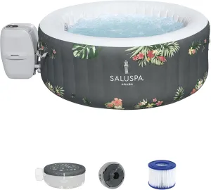 Bestway SaluSpa Aruba AirJet 2 to 3 Person Inflatable Hot Tub, 67 x 26 Inch Round Portable Outdoor Spa with 110 Soothing Jets and Cover, Gray
