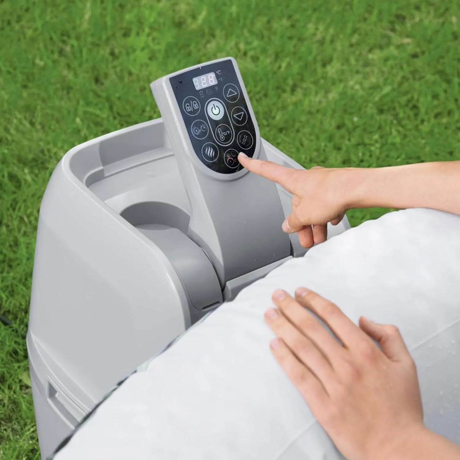 Bestway SaluSpa Aruba AirJet 2 to 3 Person Inflatable Hot Tub, 67 x 26 Inch Round Portable Outdoor Spa with 110 Soothing Jets and Cover, Gray