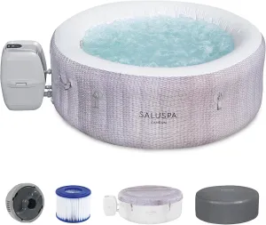 Bestway SaluSpa Cancun 71" x 26" Inflatable Hot Tub Round Portable Outdoor Spa with 120 AirJets and EnergySense Energy Saving Cover, Grey