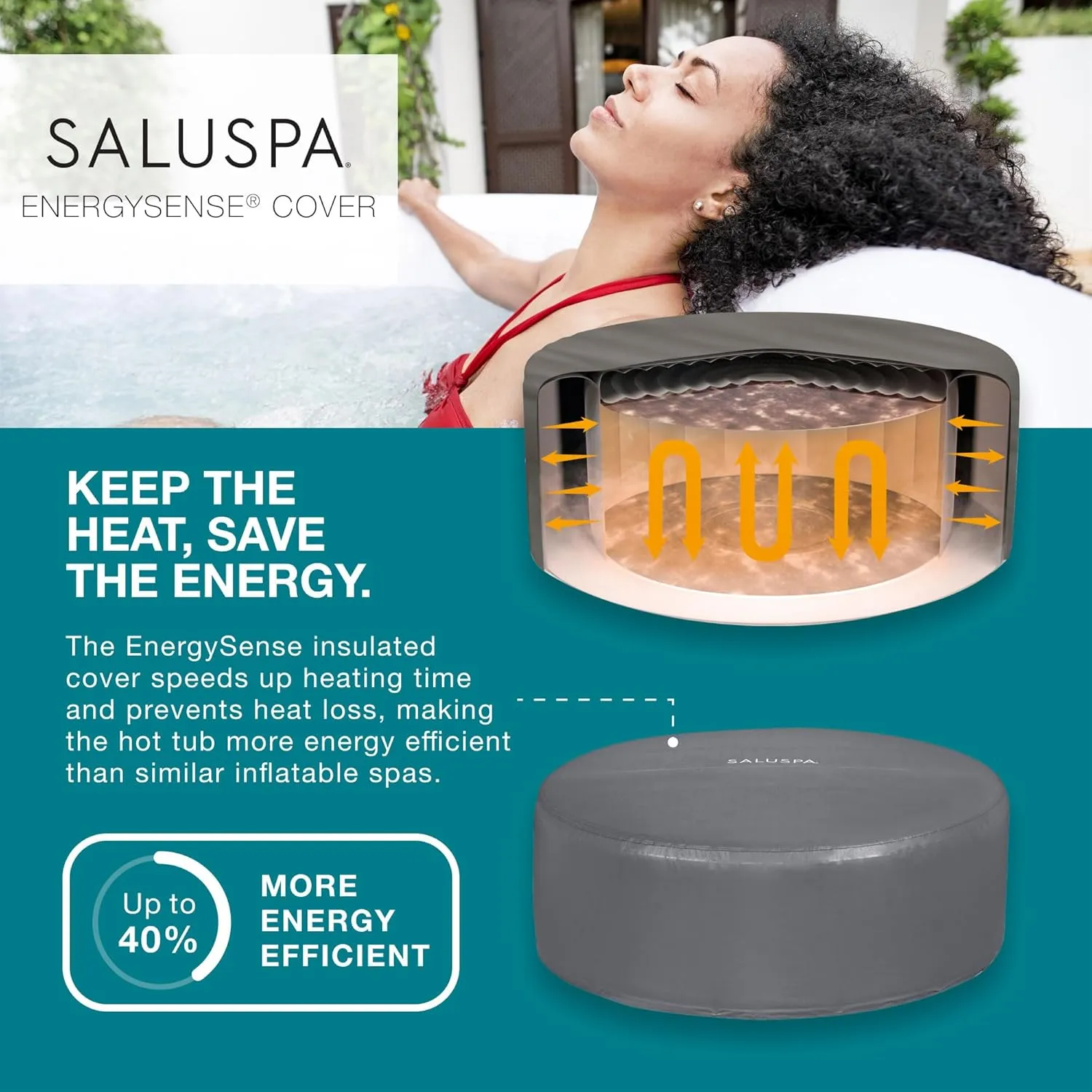 Bestway SaluSpa Cancun 71" x 26" Inflatable Hot Tub Round Portable Outdoor Spa with 120 AirJets and EnergySense Energy Saving Cover, Grey