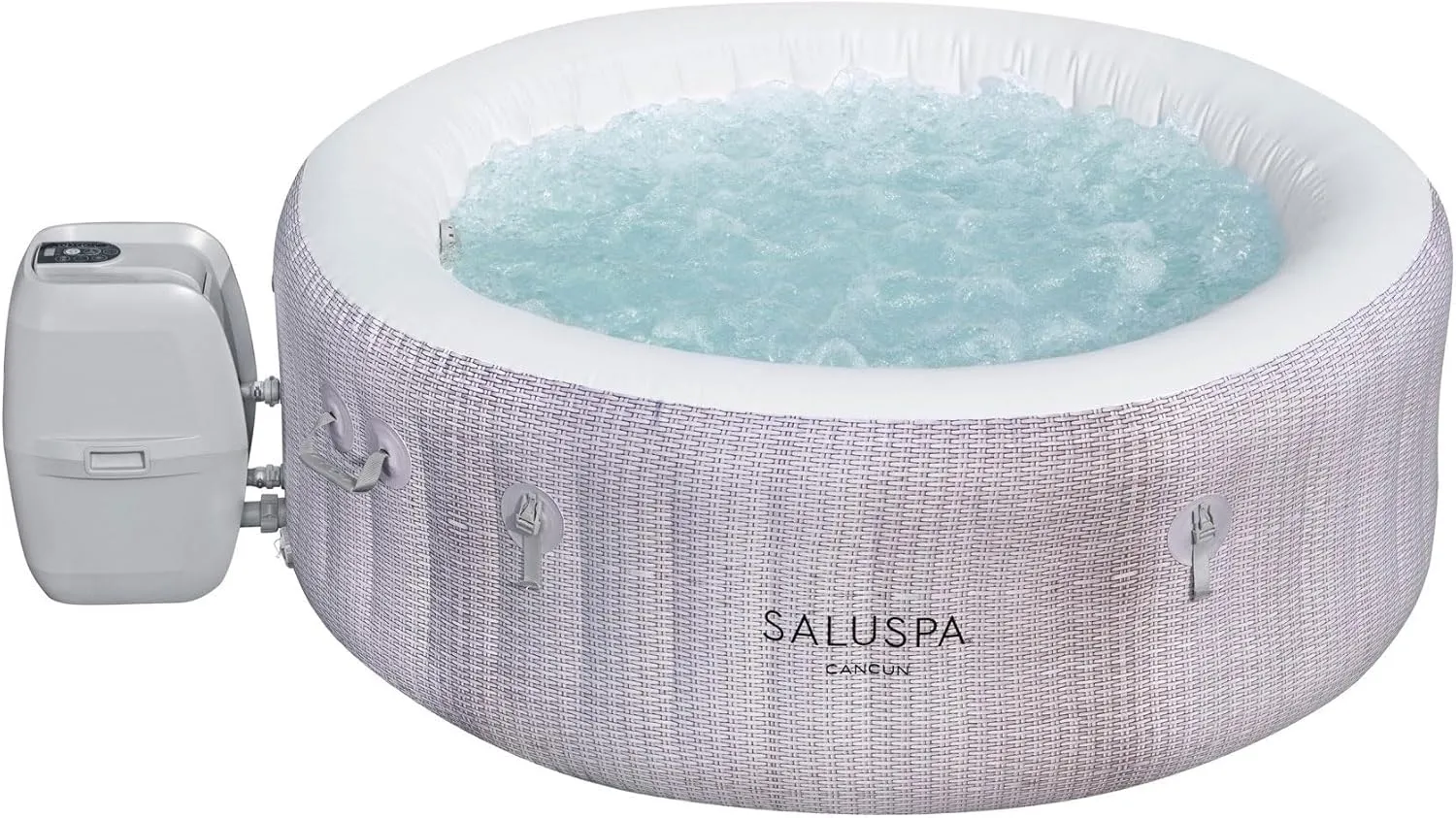 Bestway SaluSpa Cancun AirJet 2 to 4 Person Inflatable Hot Tub, 71 x 26 Inch Round Portable Outdoor Spa with 120 Soothing Jets and Cover, Gray