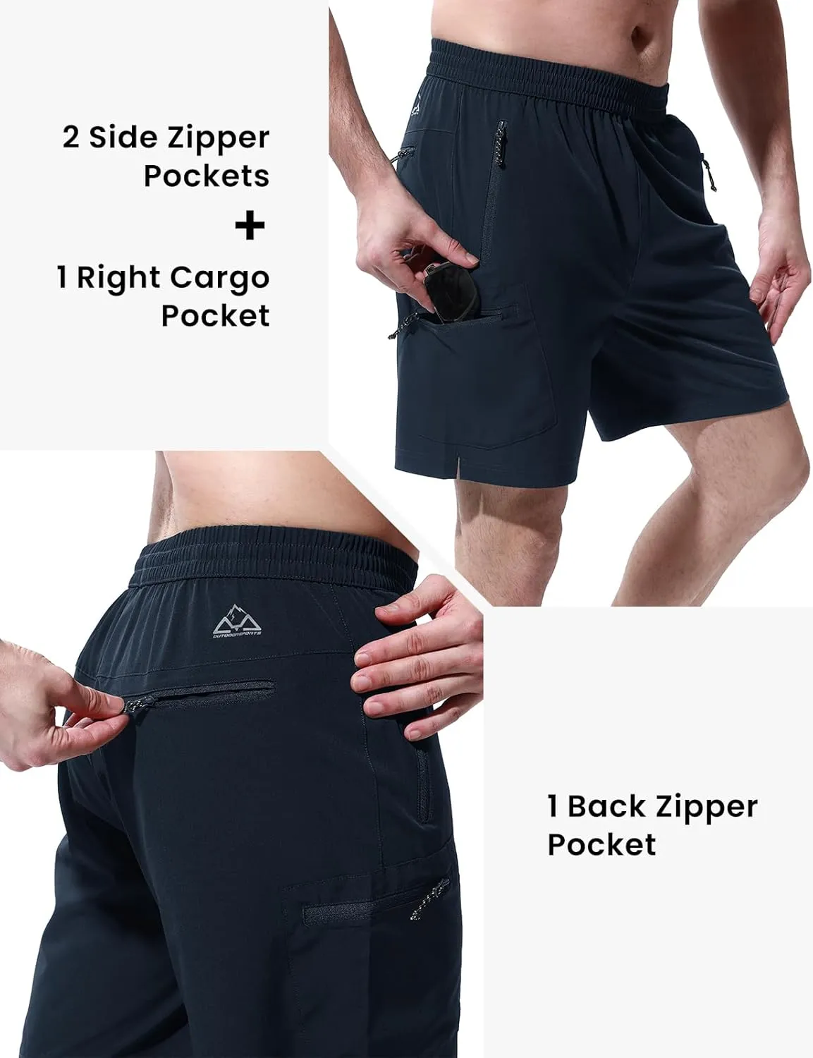 BGOWATU Men's Athletic Hiking Shorts Stretch Quick Dry Sports Gym Shorts with Zipper Pockets for Fishing Travel
