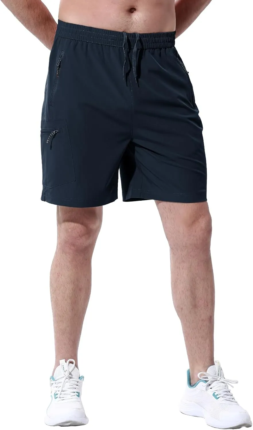 BGOWATU Men's Athletic Hiking Shorts Stretch Quick Dry Sports Gym Shorts with Zipper Pockets for Fishing Travel