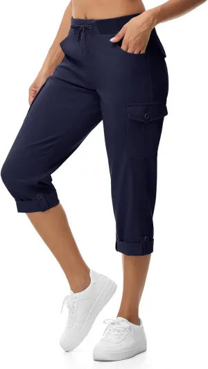 BGOWATU Women's Capris Lightweight Cargo Hiking Pants with 6 Pockets Quick Dry Summer Outdoor Casual Travel Roll Up Pants