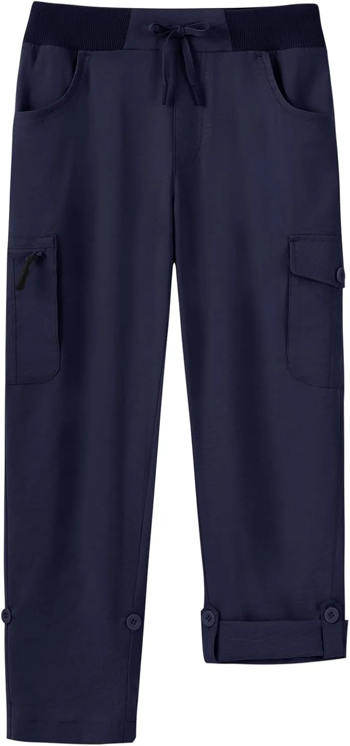 BGOWATU Women's Capris Lightweight Cargo Hiking Pants with 6 Pockets Quick Dry Summer Outdoor Casual Travel Roll Up Pants