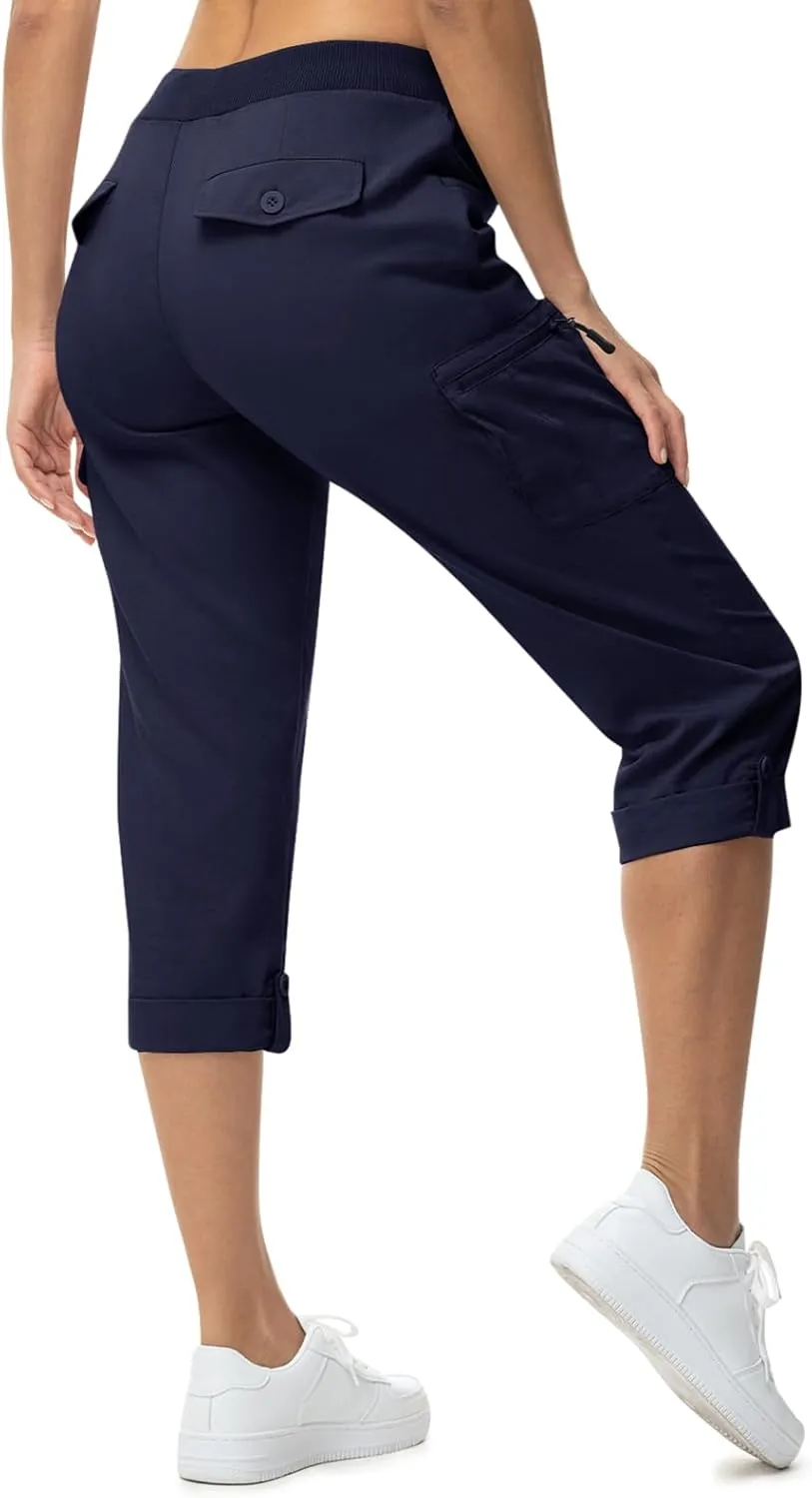 BGOWATU Women's Capris Lightweight Cargo Hiking Pants with 6 Pockets Quick Dry Summer Outdoor Casual Travel Roll Up Pants