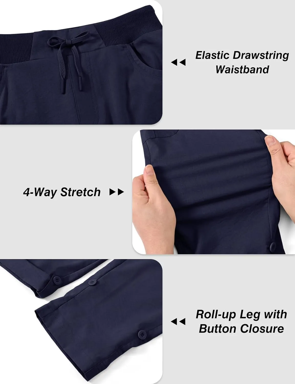 BGOWATU Women's Capris Lightweight Cargo Hiking Pants with 6 Pockets Quick Dry Summer Outdoor Casual Travel Roll Up Pants